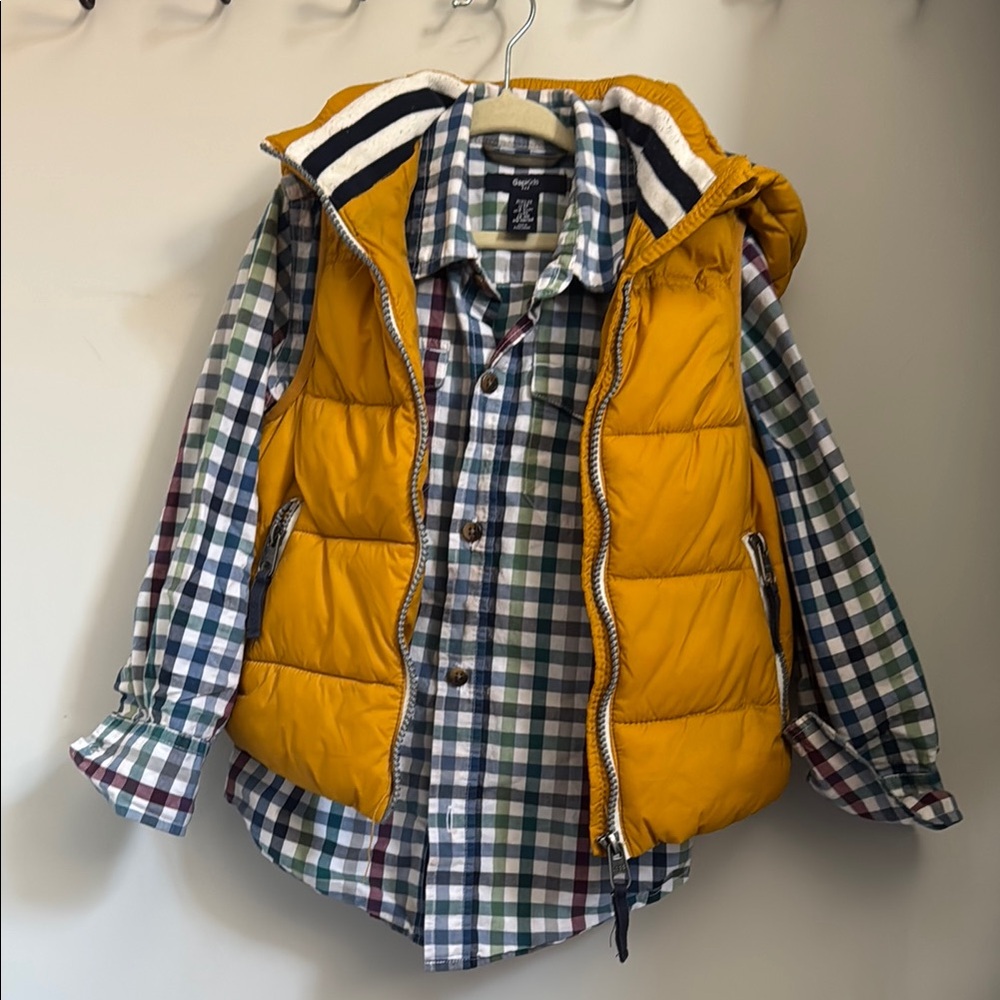 H&M Mustard Vest with GapKids Checkered Shirt